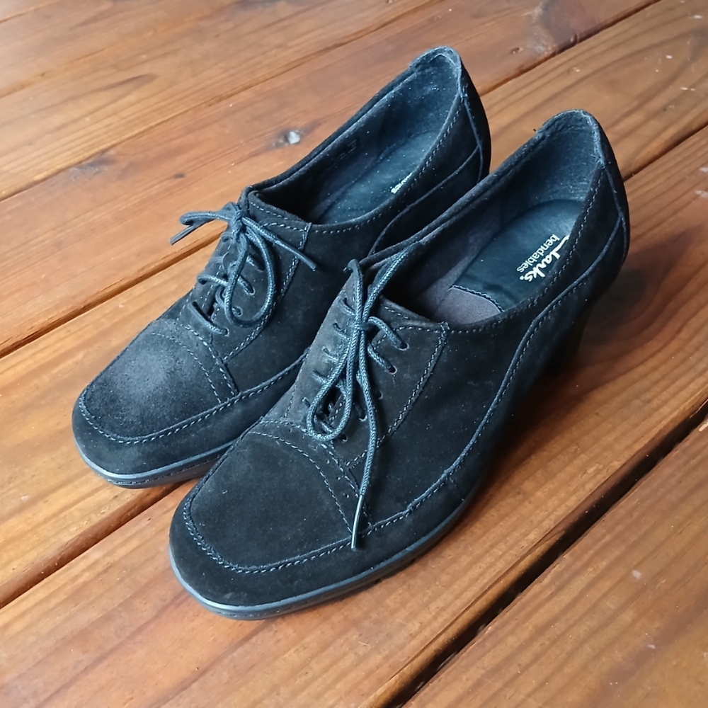 Clarks Black Suede Lace-Up Heels